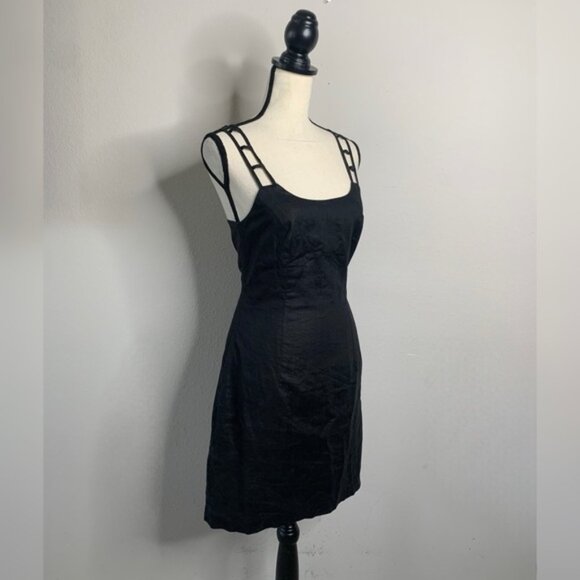 Andrea Polizzi for Rex Lester Black Linen Strappy Cutout Crisscross Mini Dress - Picture 5 of 13